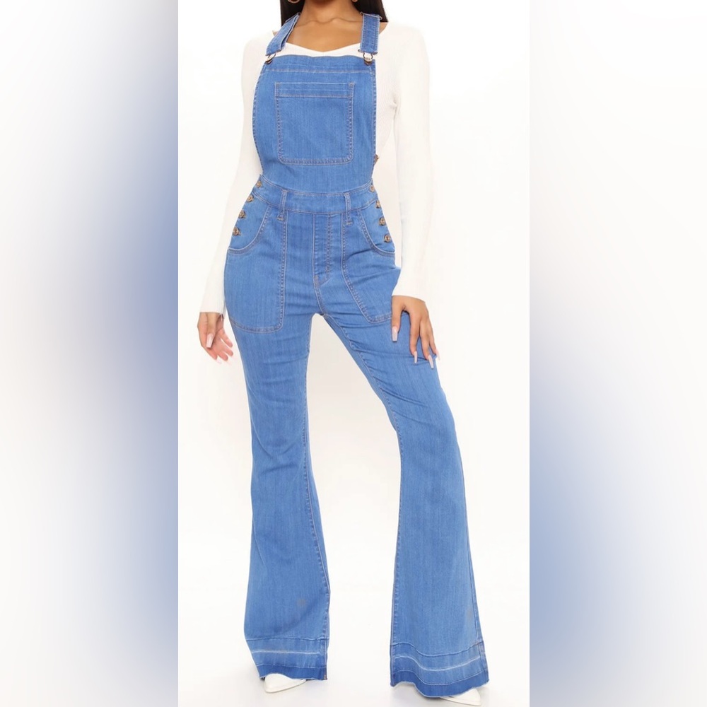 Feeling Fine Stretch Extreme Flare Overalls - Light Blue Wash